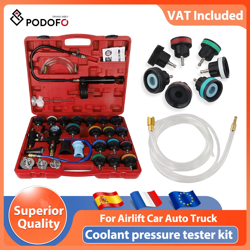 Podofo 28 pezzi Tester universale di pressione del radiatore Sistema di raffreddamento sotto vuoto Set di ricarica per misurazione della temperatura Riempimento del liquido di raffreddamento