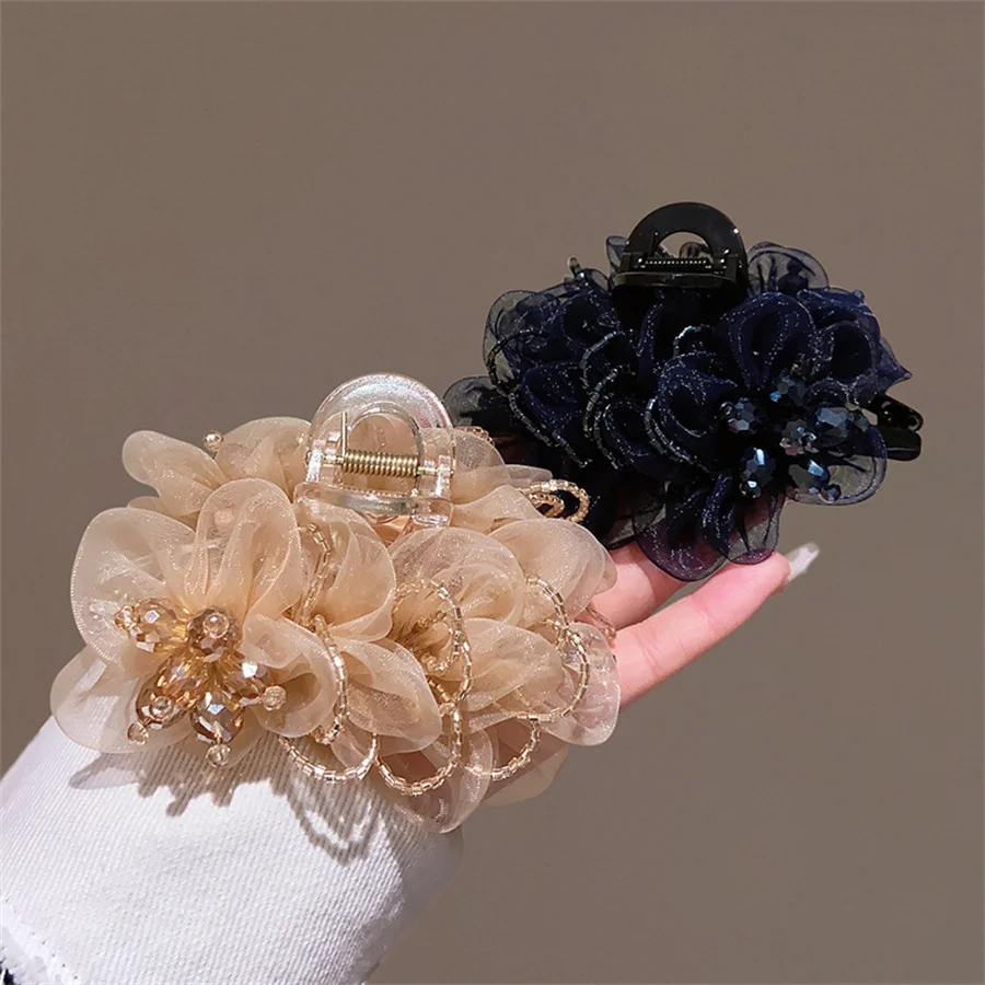 

Fashion large-size multi-layer bow scratching headdress high-quality flower mesh shark clip 2025 new headband hair accessories