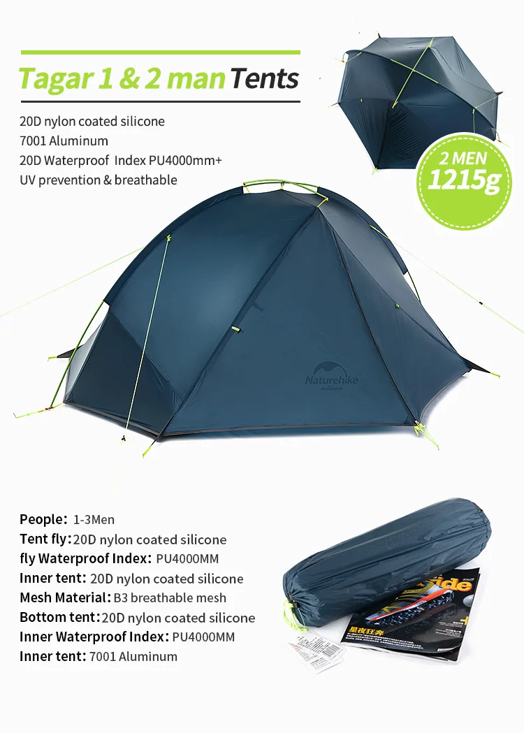 Naturehike Tagar Campingzelt, ultraleicht, 4000 mm, wasserdicht, Überdachungszelte, 1–2 Personen, schneller Aufbau, Outdoor-Rucksack, Fahrradzelt – Detail 2