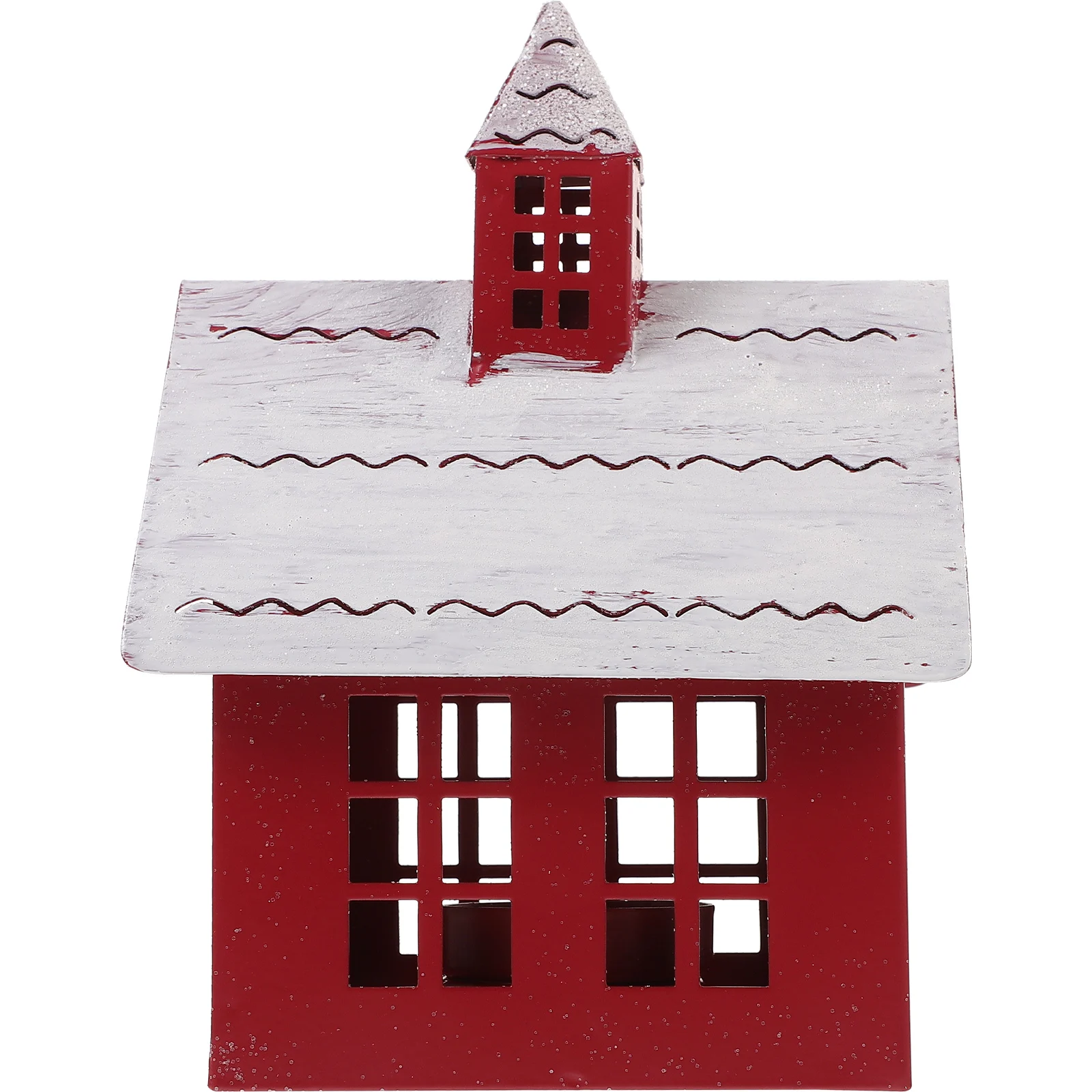 

1Pack Christmas Village House Dark Red Metal Decorative Candle Holder Desktop Home Decor Miniature Design Holiday Village