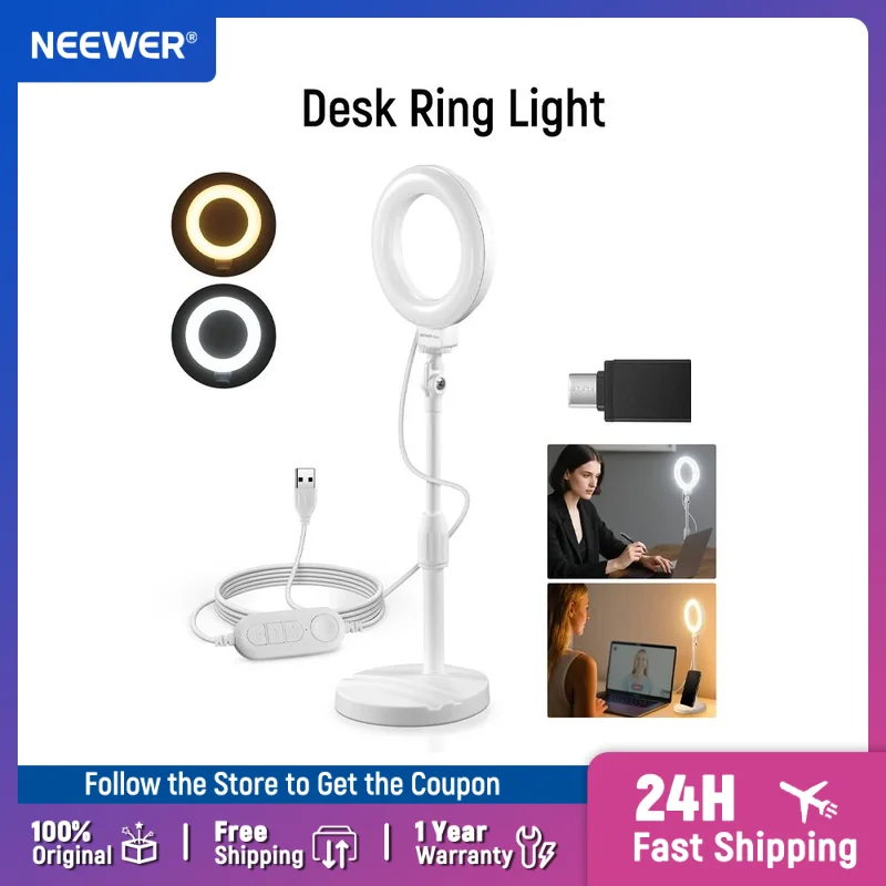 

NEEWER BASICS 5"/13cm Desk Ring Light with Stand 10W LED Selfie Light with Phone Holder Base Compatible with iPhone
