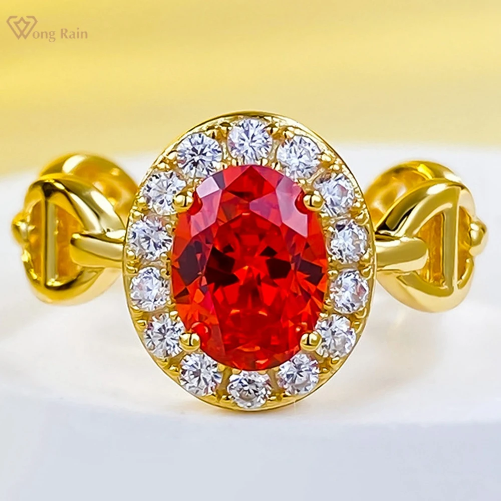 

Wong Rain 18K Gold Plated 925 Sterling Silver 6*8MM Oval Ruby Gemstone Vintage Ring For Women Gifts Fine Jewelry Free Shipping