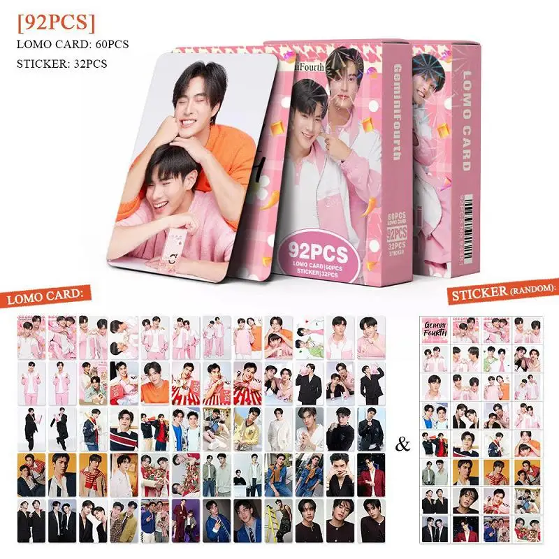 

Набор из 92 фотокарточек GeminiFourth LOMO с мини-наклейками: коллекция звезд тайских дорам, подарок для фанатов, для декора