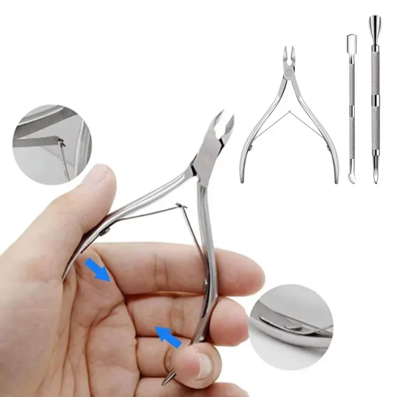 3piece manicure cuticle removal tool set premium stainless steel cuticle nipper multifunctional cuticle pusher and steel pusher
