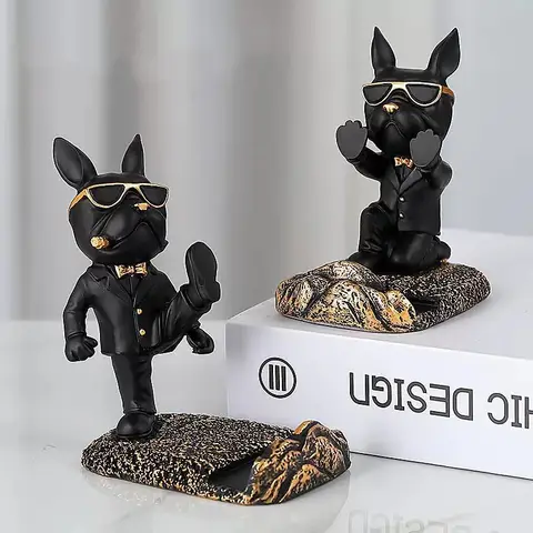 French Bulldog Statue Desk Decor Cute Dog Sculptures Phone Holder Animal Figurine Cell Phone Stand Home Office Decorations
