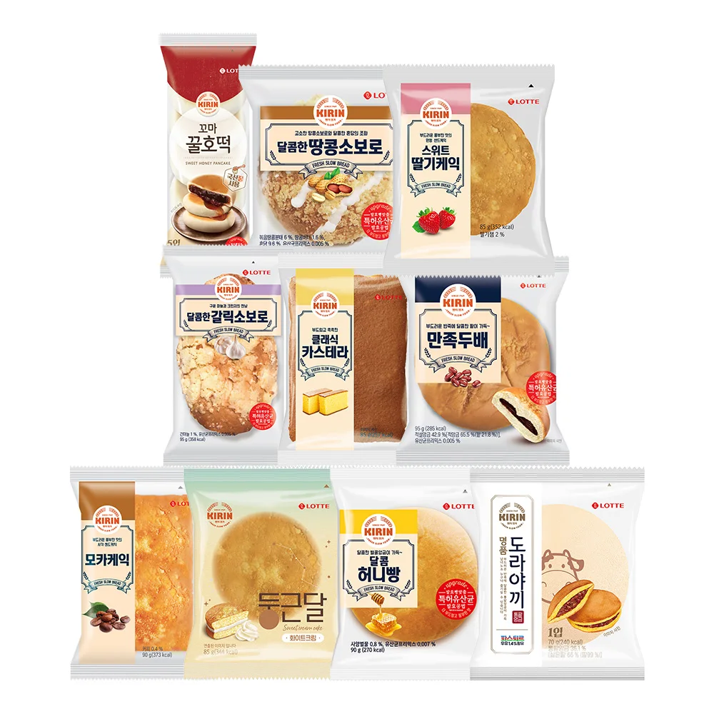 Lotte Wellfood Kirin Brot Beliebt 10 Arten 10 Stück Castella Süßer Erdbeerkuchen Kleiner Honig Hotteok Gali Soboro Süßer Honig Erdnuss Soboro Doriyaki Runder Mondkuchen