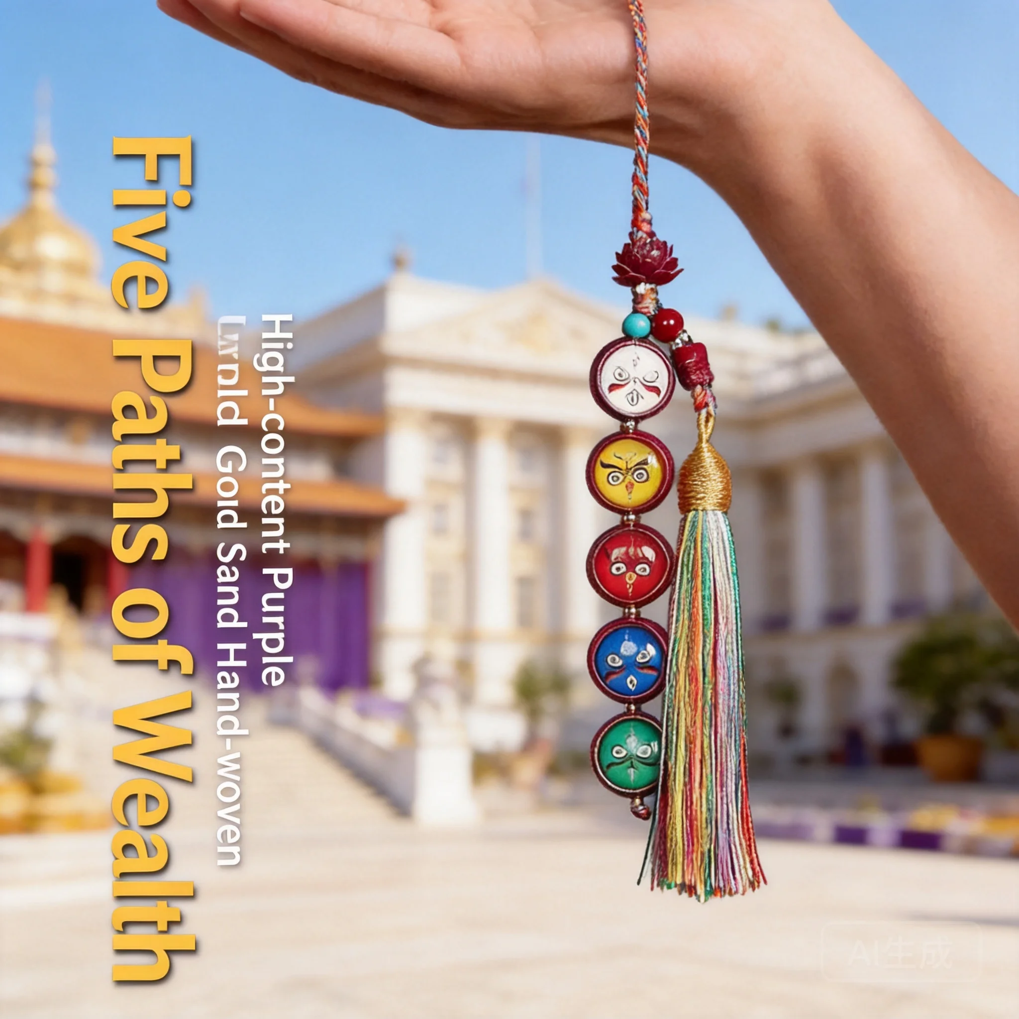 2026 Chinese Style Cinnabar Five Way God Of Wealth Pendant Tibetan Thangka Hand Woven Hanging Ornament For Phone Chain Keychain