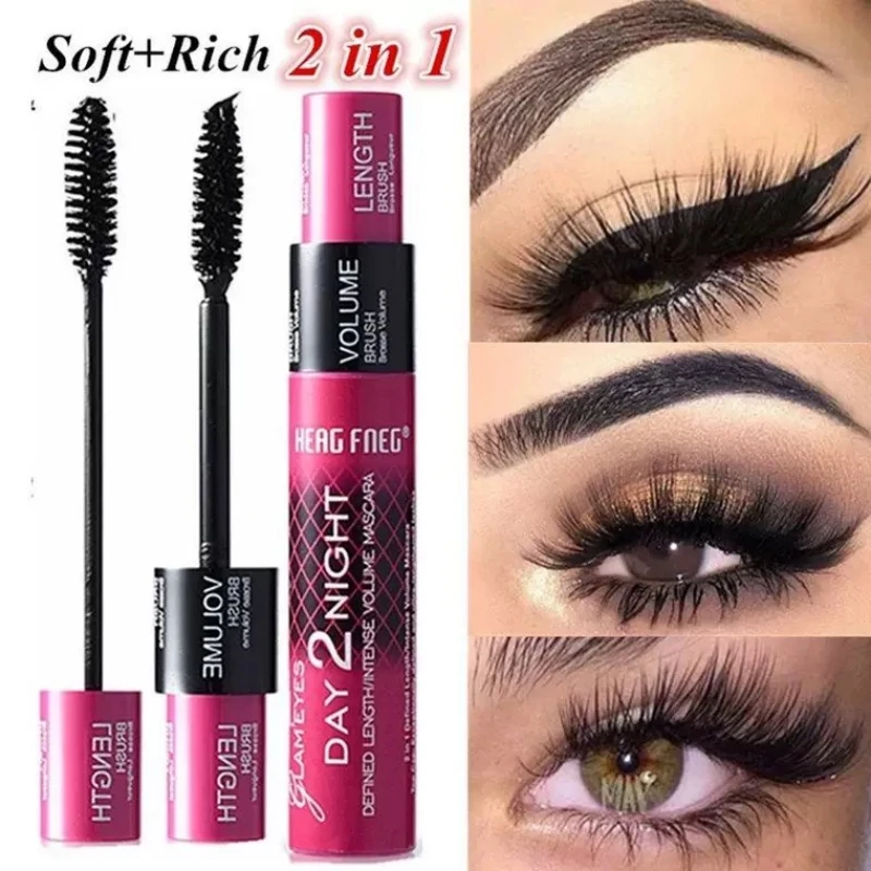 2 in 1 Double Adjustable Quantity Makeup Mascara Long Thick  Curling Mascara Eye Cosmetics Long Lasting Not Blooming Black Makeu