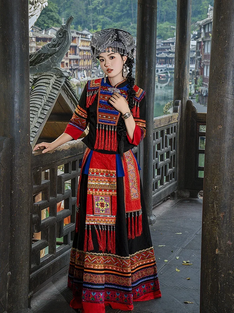 Chinese Folk Dance Dress Women Yao Nationality New Perform Miao Hmongb