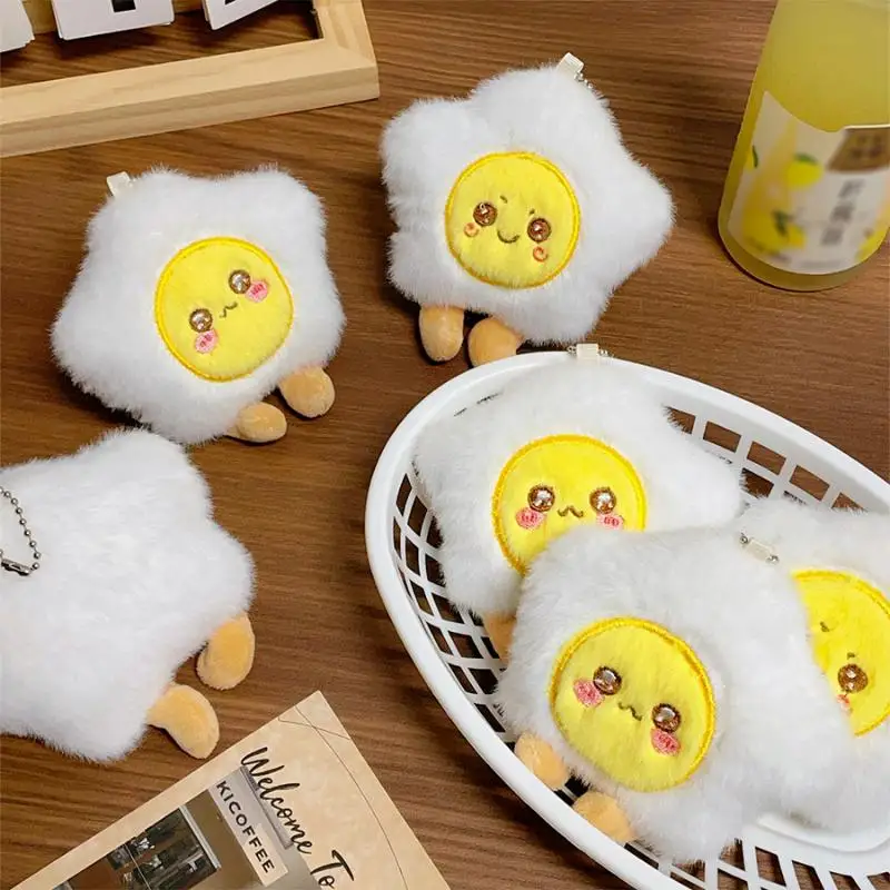 Cute Creative Plush Poached Egg Doll Pendant Keychain Cartoon Car Key Ring Fashion Backpack Decoration Accessories Gifts