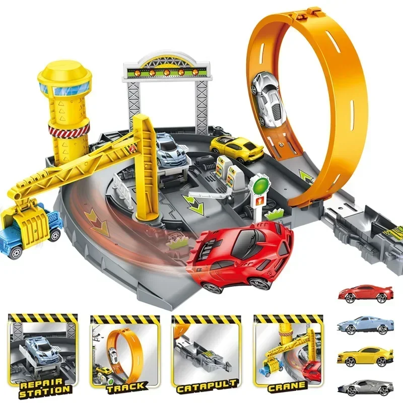 Stunt Snelheid Dubbele Auto Wielen Model Racing Track Diy Gemonteerd Rail Kits Katapult Rail Car Racing Jongen Speelgoed Voor Kinderen Gift