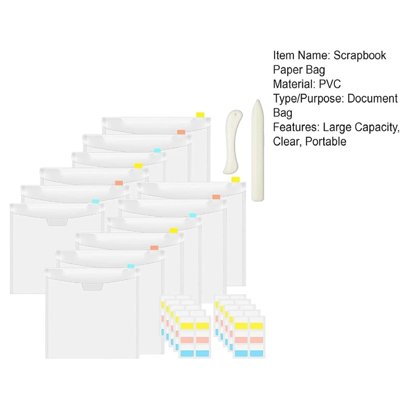 อุปกรณ์จัดระเบียบกระดาษสมุดภาพ12ชิ้นพร้อมฉลากดัชนีเหนียวสำหรับกระดาษ12นิ้วกระดาษไวนิลกระดาษไวนิลใสถุงเก็บการ์ด