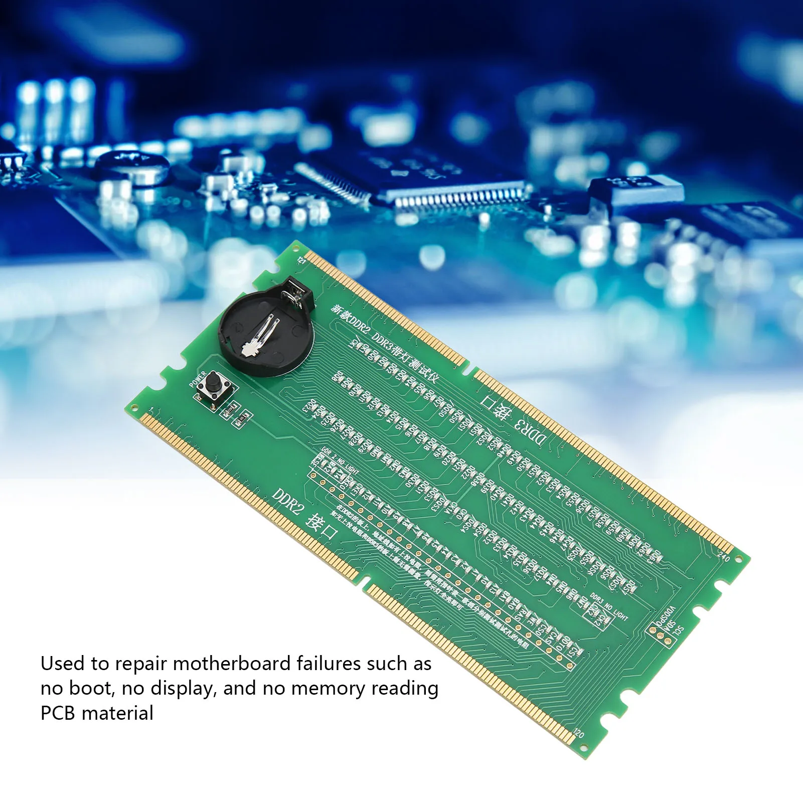 

Memory Tester DDR2 DDR3 Tester Compact Diagnostic Card LED Indicators Dual DDR2 DDR3 Support Data Line Testing