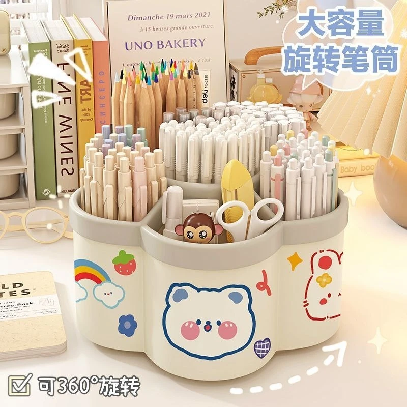 Rotating pen holder - multi-functional, large capacity, office circular writing tools, angled insertion pen, children's version