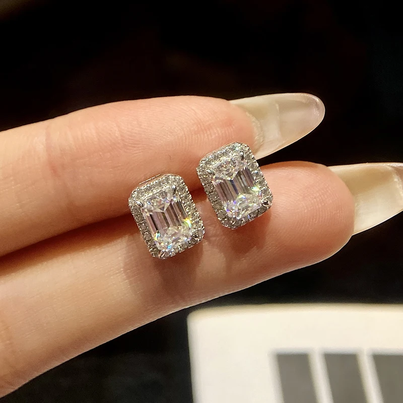 Stylever 1CT D kolor błyszczący prostokąt Moissanite diamentowe kolczyki sztyfty dla kobiet prawdziwe 925 szterling srebrna końcówka wysokiej