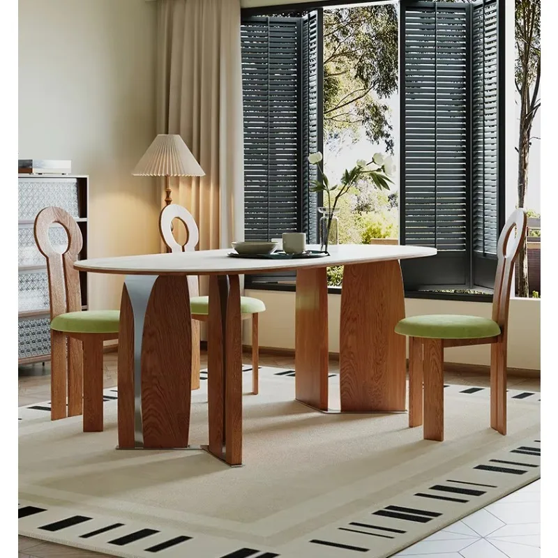 Midcentury Minimalist Wooden Oval Dining Table High End Dining Table Set For 6 People Dinner Restaurant Dinner Room Furniture