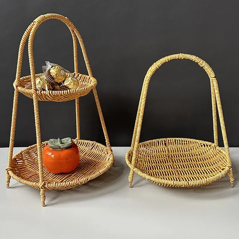 

Selling Vine Weaving Water Fruit Basket Layered Desktop Storage Living Room Handheld Water Fruit Basket Weaving