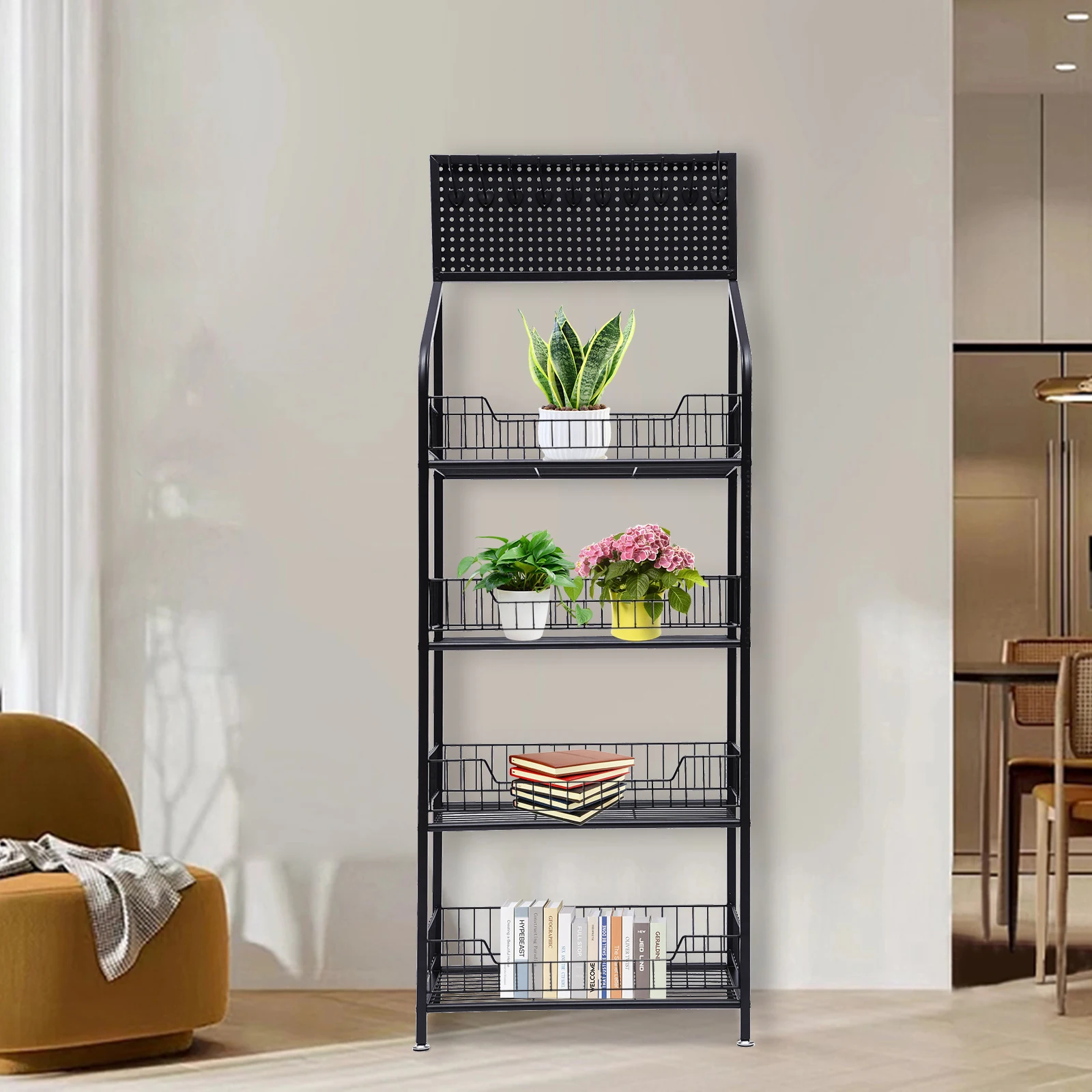 [Retail Display Rack] 4-Tier Metal Stand Storage Shelf - For Fruit Vegetable Snack - Sturdy Ample Space