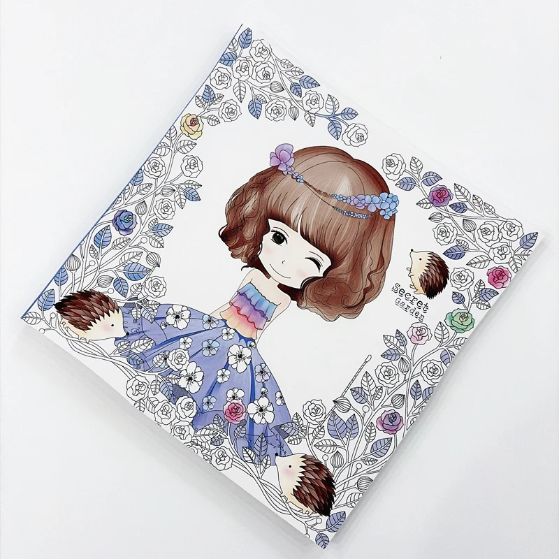 100P Secret Garden Cute Girl Floral Coloring Book Pattern Colouring Pages Relaxing Anti-Stress Art Activity Book for Adults