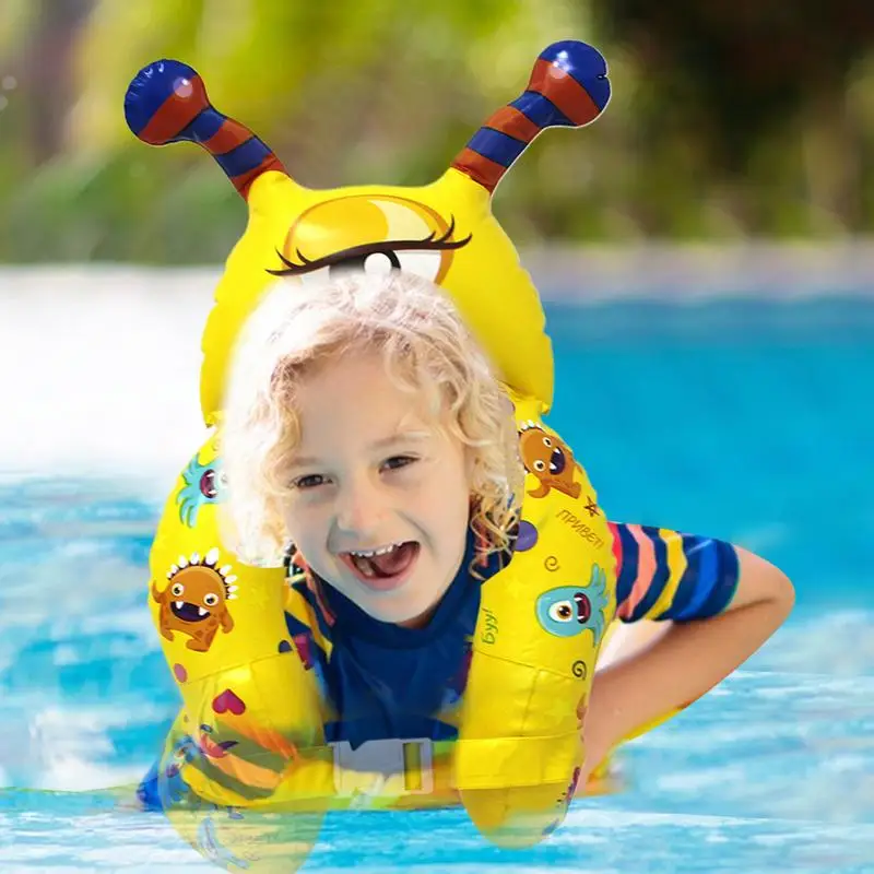 Flotador de natación para niños pequeños, chaleco de natación portátil para niños, flotadores de piscina para niños con doble bolsa de aire y seguridad ajustable