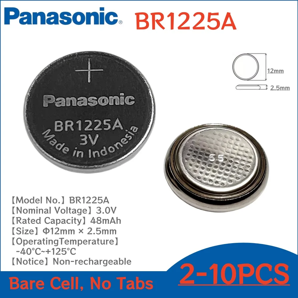 2-10Pcs Panasonic BR1225A 3V 48mAh Coin Lithium Battery High Temperature For TPMS Sensor ETC Meter Memory Backup