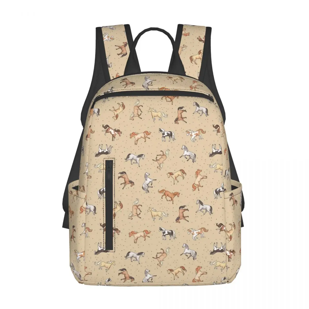 Scattered Horses Spotty On Taupe Pattern Backpack Daypack Large Capacity  BookBag School Bag Shoulder Bags for Men Women