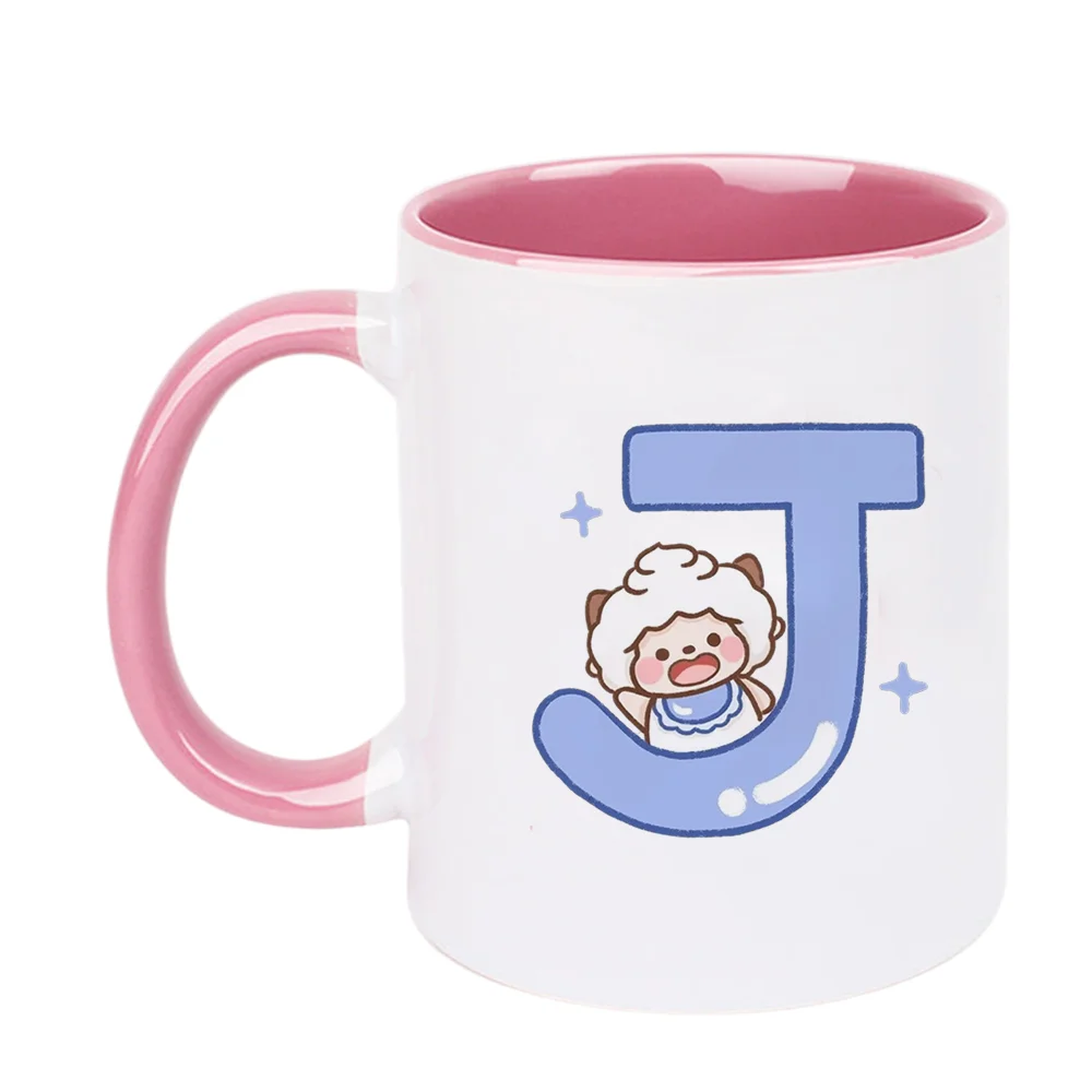 11oz Cute Sheep J Letter Print Ceramic Coffee Mug with Blue Star Design for Home Office Tableware Birthday Party Summer Drinking