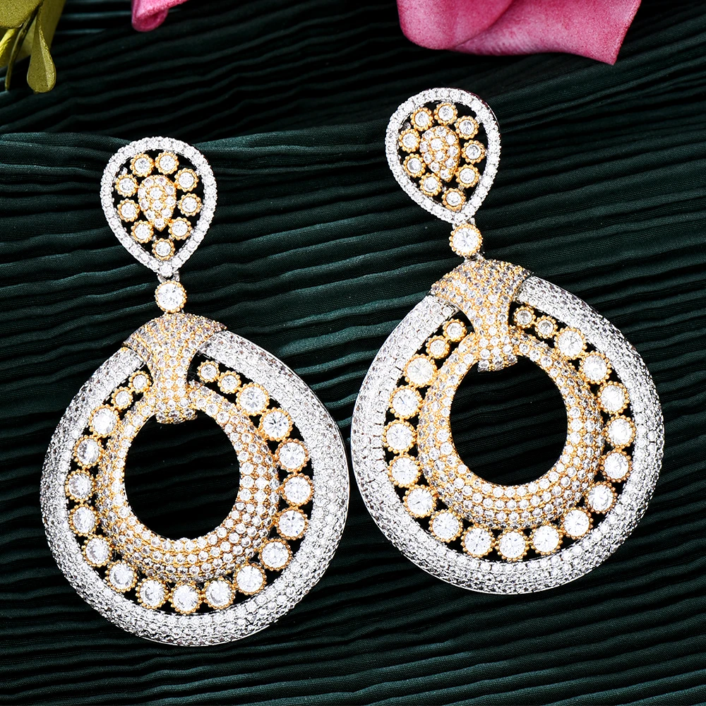 GODKI 76MM Big Bicolor flower Earrings For Women Wedding Party Dubai Bridal Jewelry boucle d'oreille femme Gift Jewelry