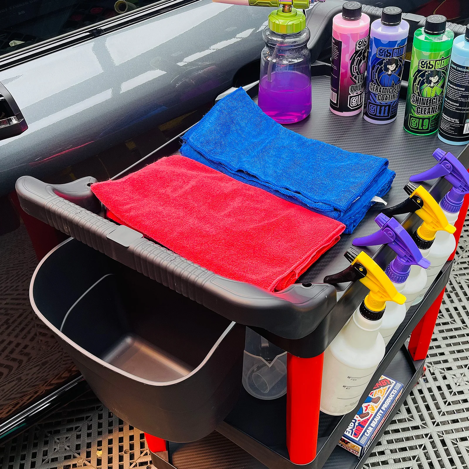 Car Repair and Car Wash Tool Storage Trolley Wheeled Beauty Tool Trolley 3-layer Multifunctional Mechanical Workshop Trolley