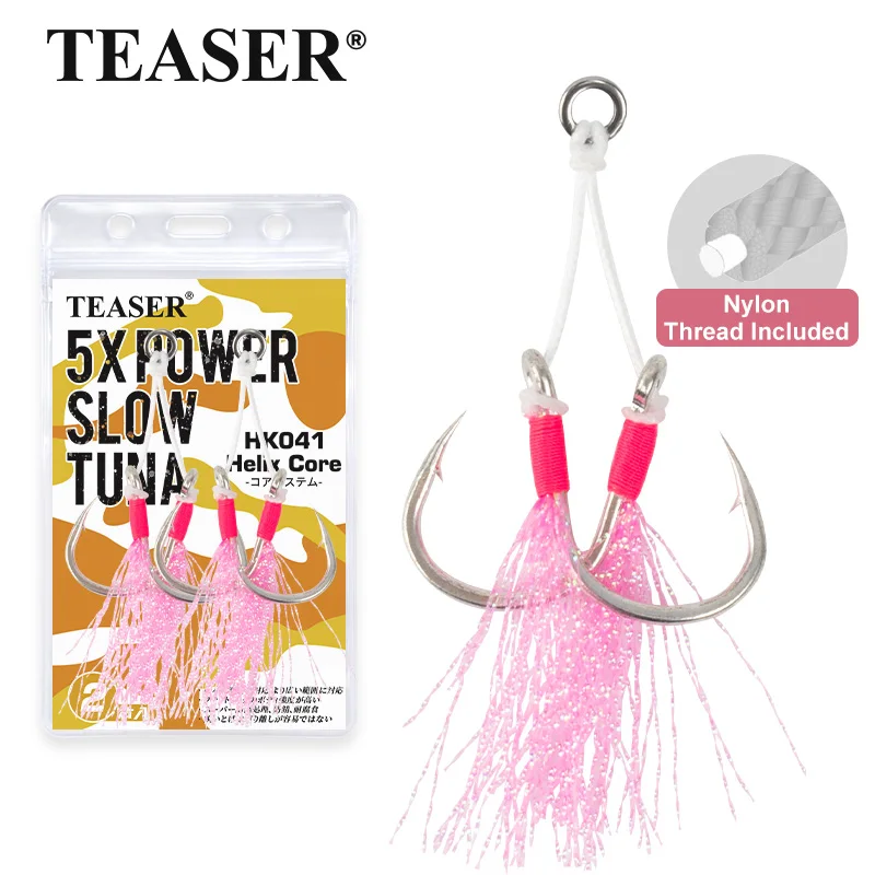 TEASER 2 Stück/Beutel Handgebundene Slow-Jigging-Haken, Hochbelastbare Doppel-Jigging-Haken für Bootsangeln und Offshore-Jigging