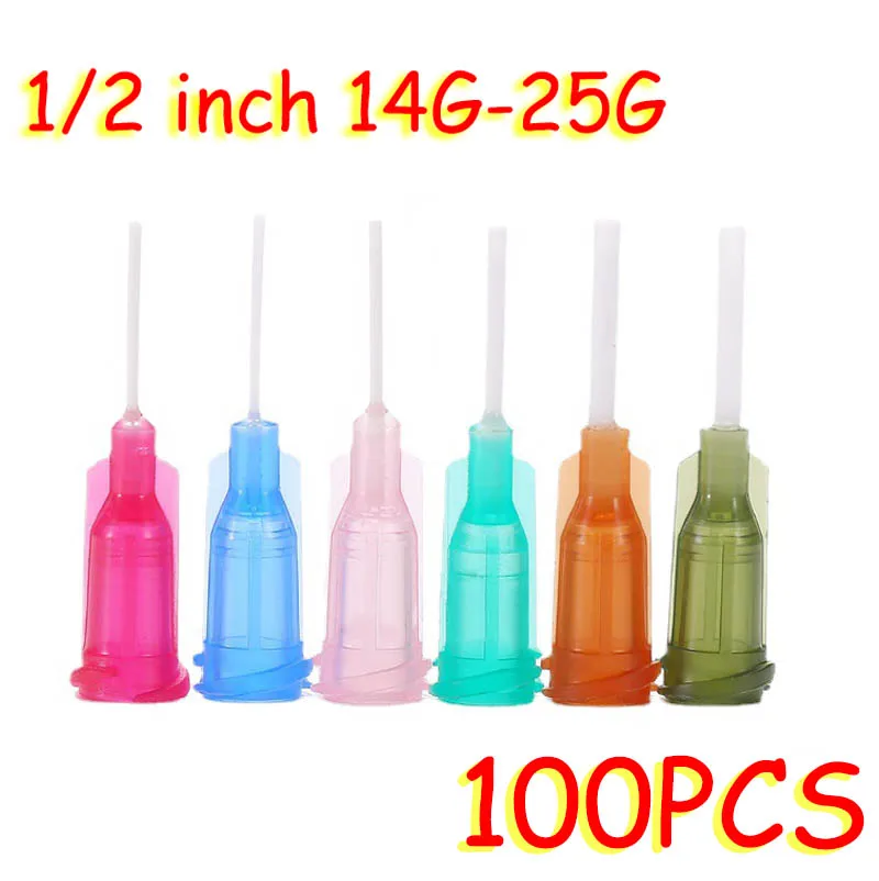 

100 шт. 14G-25G 1/2 дюйма 13 мм гибкая дозирующая игла из полипропилена с замком Люэра, игла для наполнения клеем для использования клеем