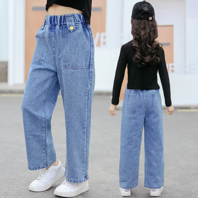 New Spring Autumn Children Jeans for Girls Clothes Kids Denim Pants Teenage Baby Girls Loose Fashion Straight Pants