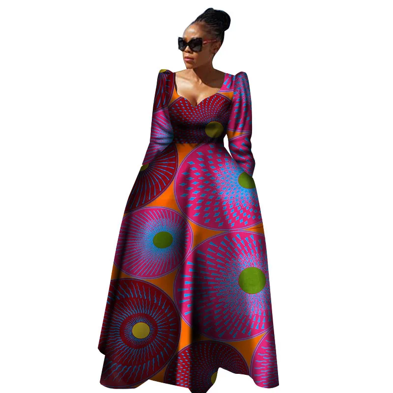 In Stock L Size African Dresses for Women Long Sleeve High Waist A-line Dresses for Wedding Evening Party WY2849-XH-L