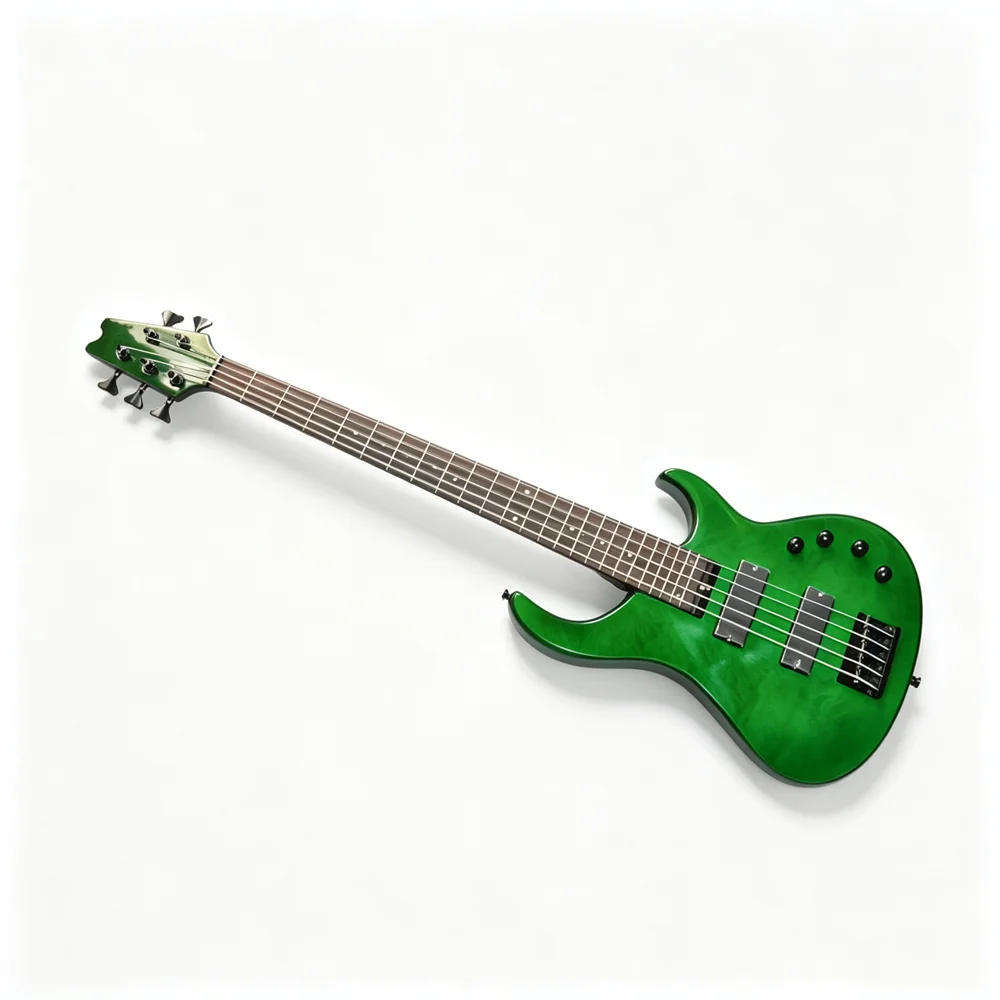 Green Body 5 Strings Electric Bass Guitar With Rosewood Fretboard Black Hardware Customization Service