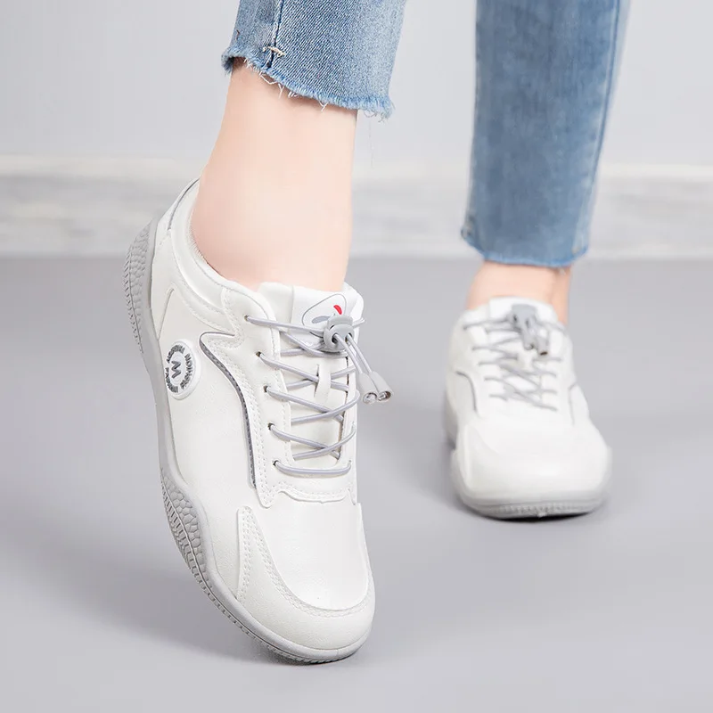 New Women's White Slip-on Sneakers Elastic Lace-up Design Casual Shoes Female Lightweight Non-slip Breathable Daily Wear Shoes view 4
