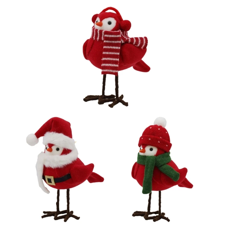 

Christmas Tabletop Decoration Redness Simulated Birds Figurines with Festive Hat Decoration for Holiday