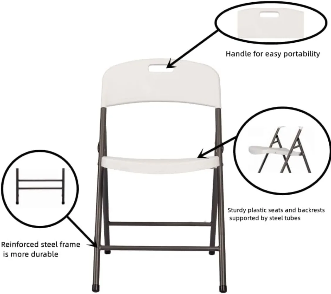 Folding Plastic Chair with 350-Pound Capacity - 6-Pack, Commercial Grade Folding Chair，White (White, 6-Picks)