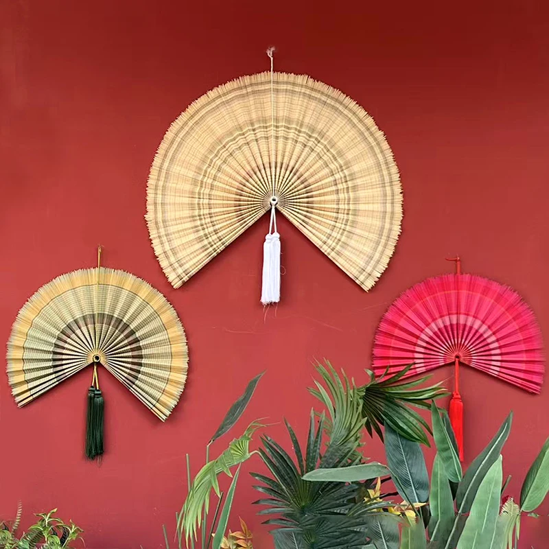 Handcrafted Bamboo Woven Hanging Fan in New Chinese Style, Elegant Wall Decor Pendant Hotel, Homestay, Wedding New Year Decor