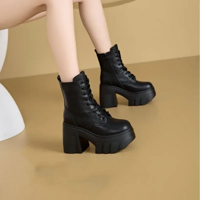 11cm New Microfiber Leather Women High Brand ZIP Increase Casual Ankle Boots Pumps Heels White Shoes Platform Wedge Shoes