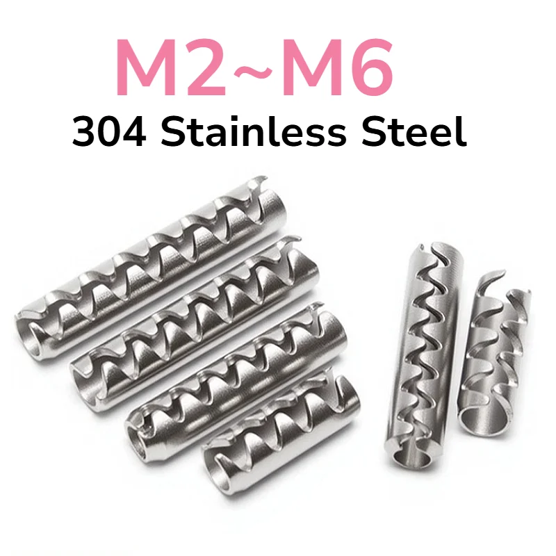 M2 M2.5 M3 M4 M5 M6 304 Stainless Steel Serrated Pins Open Elastic Pin Toothed Hollow Cylindrical Pin Car Key Blade Fixing