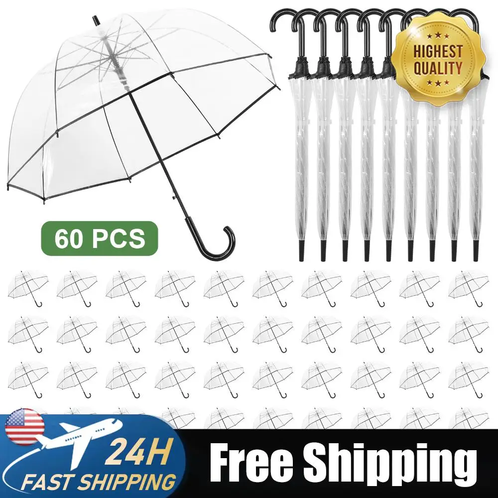 

60 прозрачных зонтов от дождя оптом с классической ручкой-крючком, 8 спиц, автоматическое открытие, зонт-шар для свадьбы, путешествий, свиданий