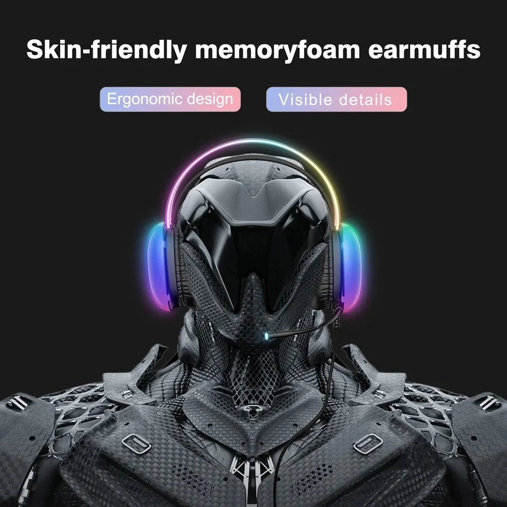 A57G-ONIKUMA Gaming Headset with RGB Dynamic Lighting Wired Over-Ear Headset with Noise Canceling Microphone for PC Black