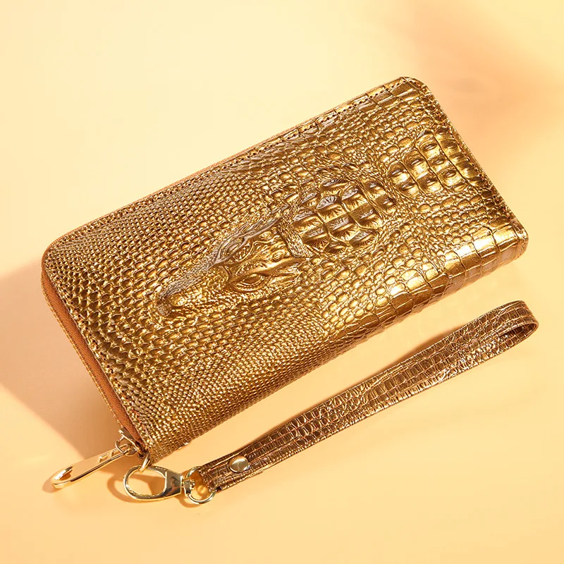 

Single Pull Crocodile pattern Head Wallet, Women's Wallet, Large Capacity Mobile Handbag, Long Zipper Bag