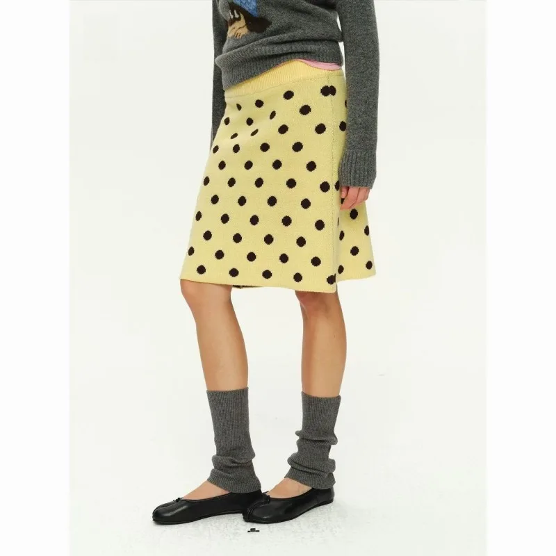 Women Polka Dot Knit Skirt Jacquard A Line Short Skirt Casual Slim Bottoms