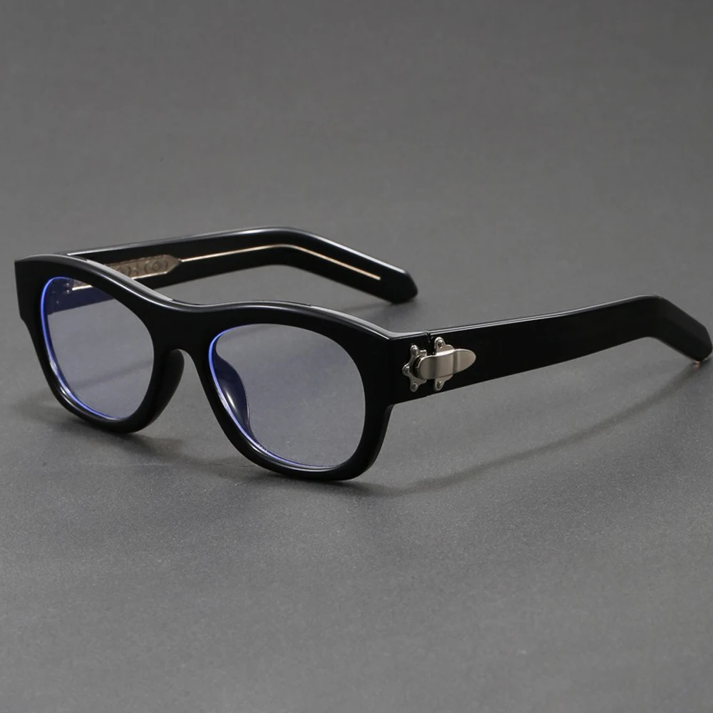 Vintage Thick Frame Blue Light Blocking Glasses with Metal Lock Decor Retro Oval Eyeglasses for Women Men Anti UV Computer Glass