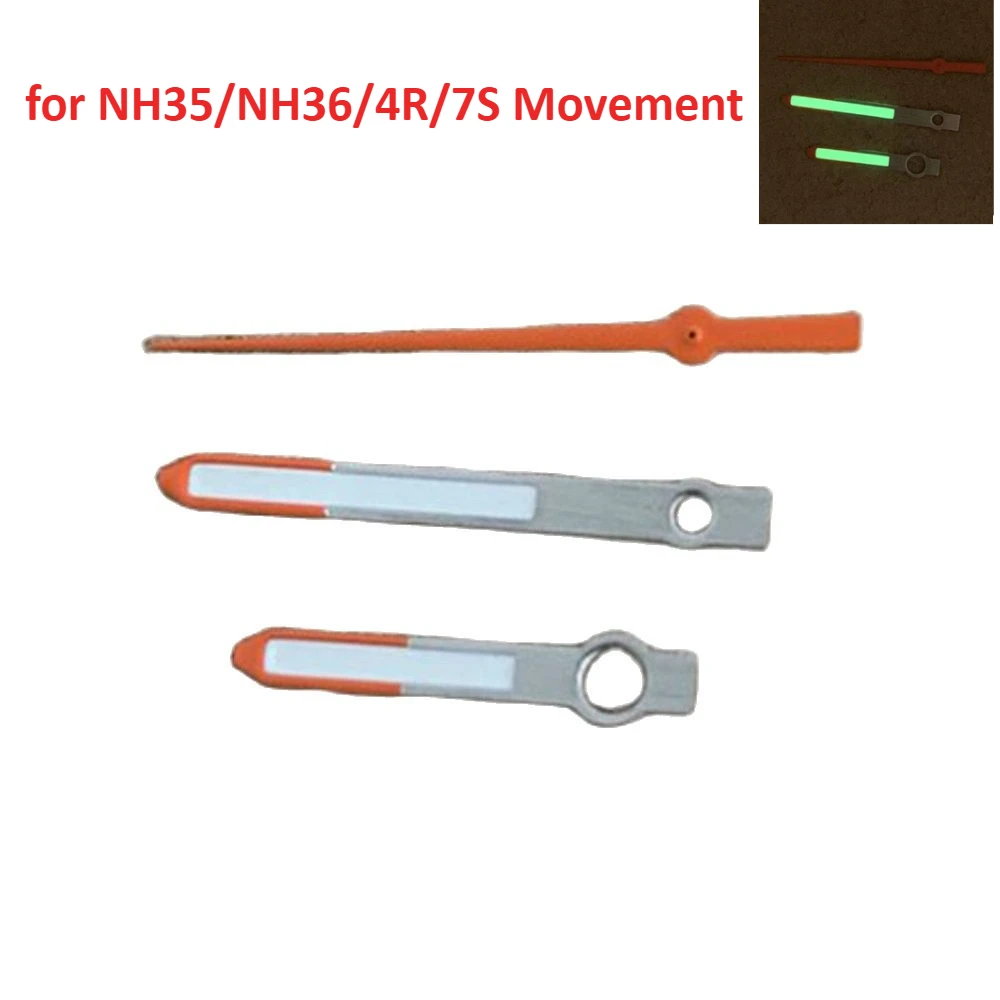 

3Pins Green Luminous NH35 Watch Hands for NH34 NH35 NH36 Movement Modified Part Orange Second Hand Watch Pointer