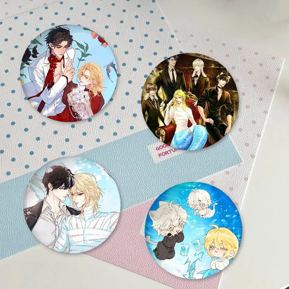 The F-Falling Merman Premium Tinplate Round Lapel Pins: Cute Badge Brooches For Shoulder Bag Accessories, Souvenir Gifts