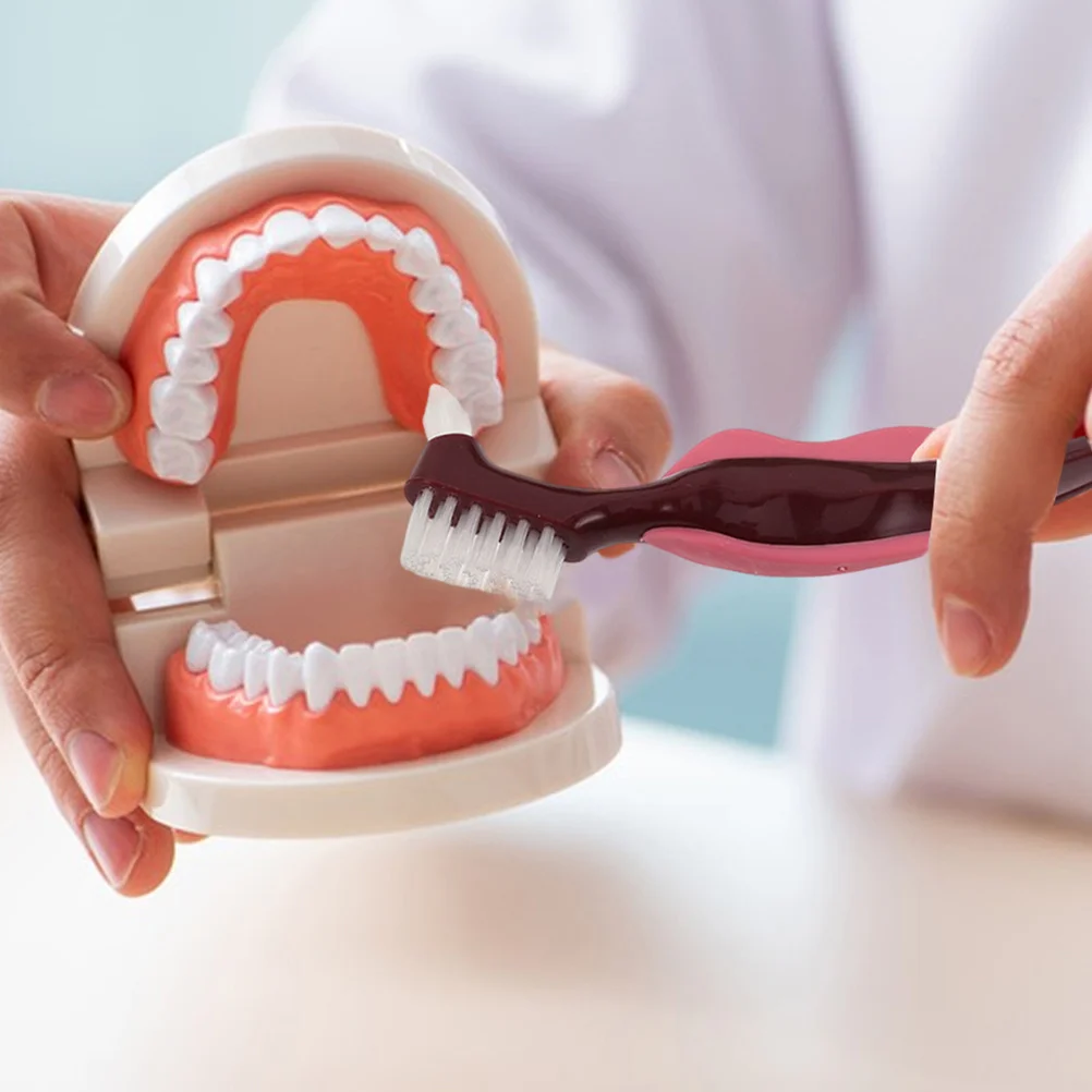 

6Pcs Denture Toothbrush Dual Head Stiff Bristles Non Slip Handle for Seniors Portable Travel False Teeth Care Gum Massage Brush