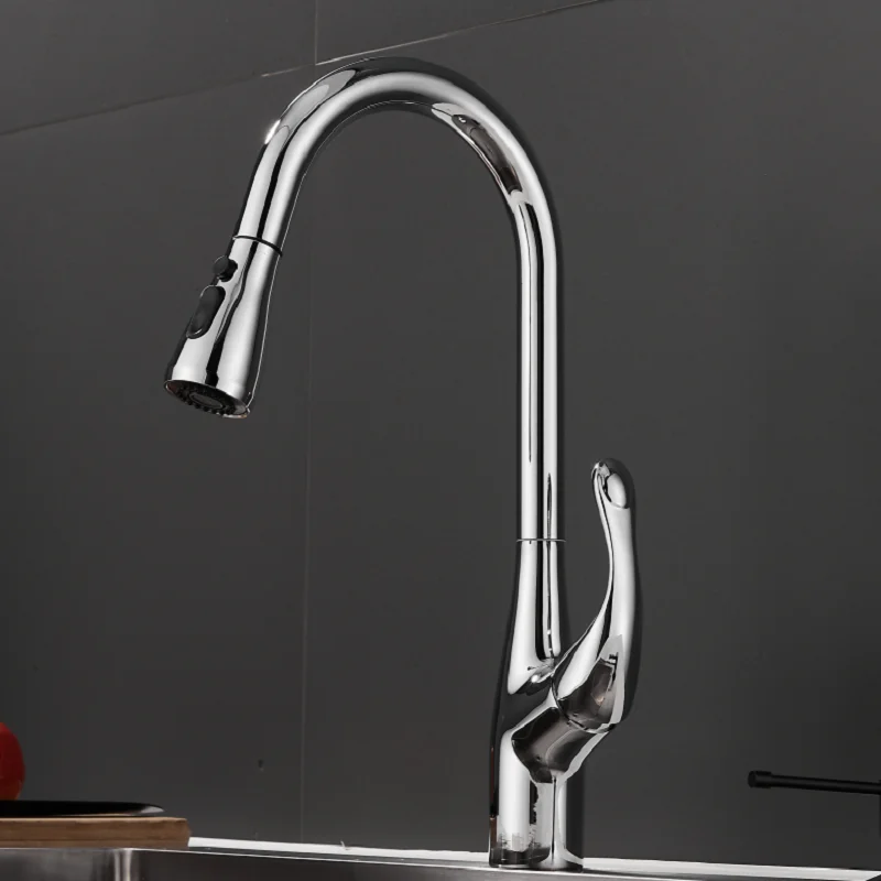Kitchen Faucet Single Hole Pull Out Spout Kitchen Sink Mixer Tap Stream Sprayer Head Chrome/Black Mixer Tap