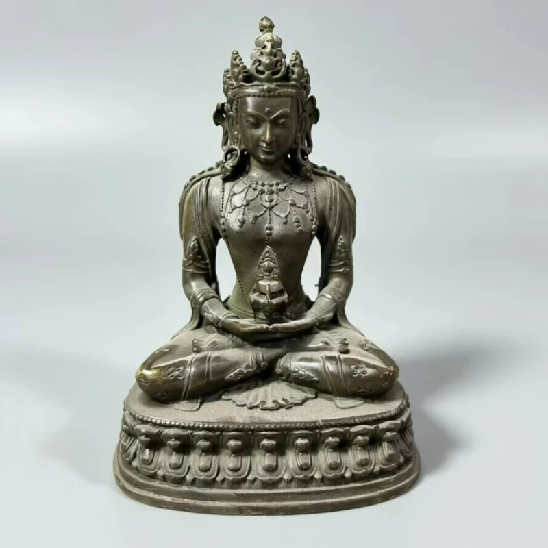 Retro Bronze Carving Nepalese Tantric Longevity Buddha Statue Home Desktop Living Room Decorations Offering  Crafts Ornaments